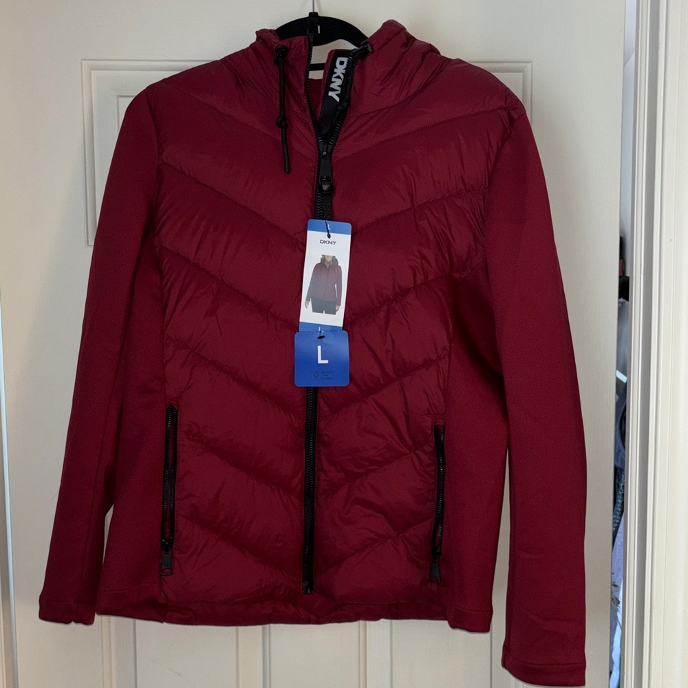 DKNY Burgundy Puffer Jacket